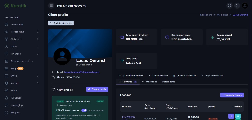 Fiche client et factures